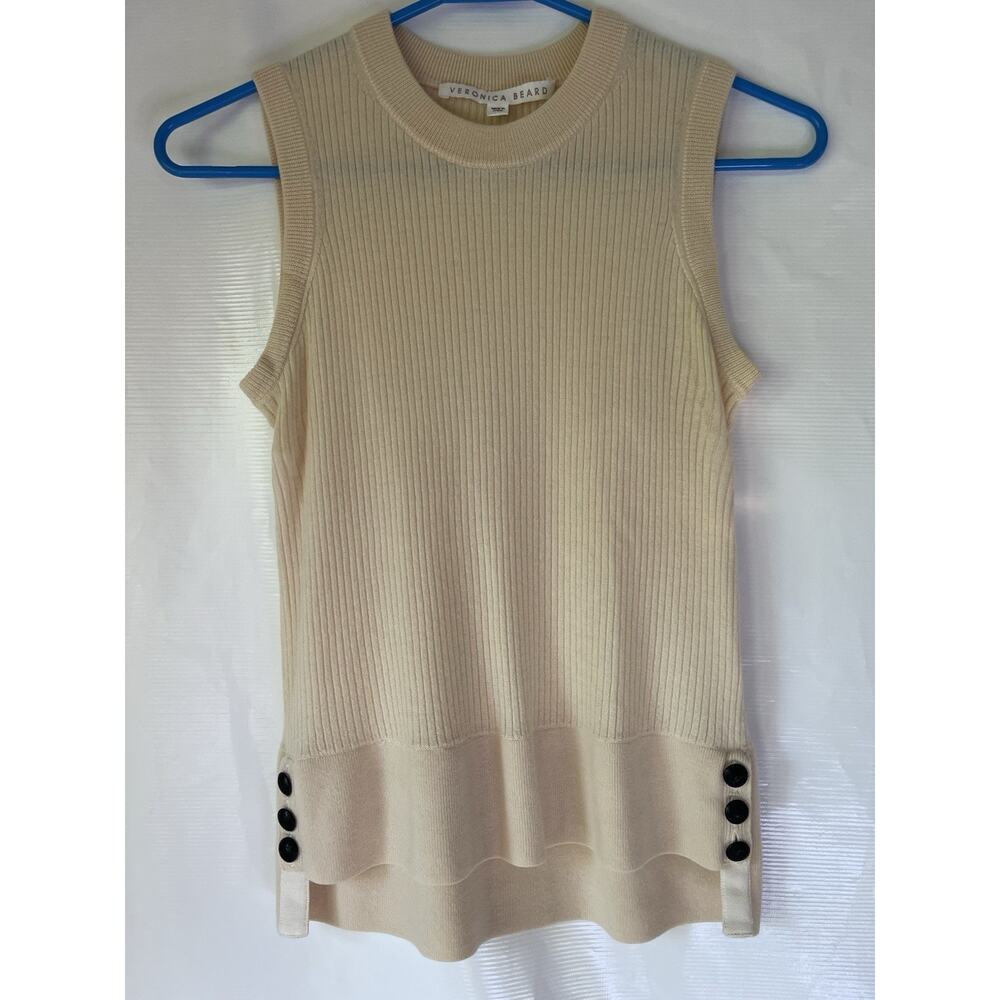 Veronica Beard 100% Merino Wool Ribbed Sweater Sleeveless Tank Top Cream XS